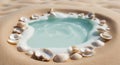 Seashells Surrounding Foamy Ocean Water on Sandy Beach. Royalty Free Stock Photo