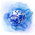 Seashells on watercolor blue background. Sea background. Vector illustration. Royalty Free Stock Photo