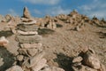 Seashore background with stone tower