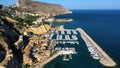 Aerial view of the coast line and cliffs of Altea village, Spain.