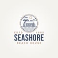 seashore beach house minimalist line art emblem logo template vector illustration design. simple modern homestay, hotel, resort Royalty Free Stock Photo