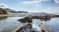 Seashore with cliffs, A scenic landscape photo of the beautiful Corfu island coastline. Wonderful view of Kanoula beach. Greece. Royalty Free Stock Photo