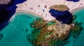 Seashore, coastline, scenic view of people at unspoiled beach in Almeria, called Playa de los Muertos,