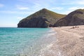 Seashore, coastline, scenic view of people at unspoiled beach in Almeria