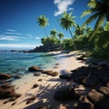 Seashore companions Palm trees create a scenic border along the tranquil beach Royalty Free Stock Photo