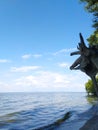 Seashore, exotic beach, wooden driftwood on the river