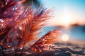 Seashore fantasy Blurred palm, bokeh background complement sandy scene, signifying summer escape Royalty Free Stock Photo