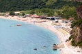 Seashore with Jaz beach in Budva municipality in Montenegro. Aerial view of coast of Adriatic sea. Europe Royalty Free Stock Photo