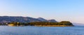 Seashore panorama of Saint-Jean-Cap-Ferrat resort town on Cap Ferrat cape at French Riviera of Mediterranean Sea in France Royalty Free Stock Photo