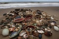 seashore littered with lost treasures, from broken china to rusty fishhooks Royalty Free Stock Photo