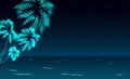 Seashore night promenade sea vacation. Romantic date wedding travel leisure sandy coast starry sky. Palm beach ocean