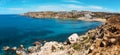 Seashore panorama at Ghajn Tuffieha with Golden Bay Beach, Malta Royalty Free Stock Photo