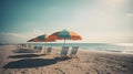 Seashore paradise, sandy beach, billowing clouds, and idyllic coastal getaway