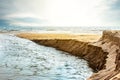 Seashore scene at sunset time. Beautiful seascape.