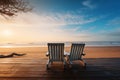 Seashore solitude Bench on beach at sunset, serenity in simplicity