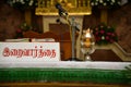 Seashore St. Anthony\'s Shrine Church inside view during sunday mass. chennai church - indian church prayers Royalty Free Stock Photo