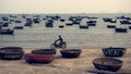 Woven bamboo basket boats in Vietnam