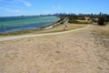 Beach directly by the sea overlooking the city near Melbourne in Australia, Victoria