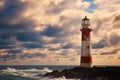 Seaside beacon Majestic lighthouse overlooks the vast and tranquil sea