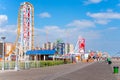 Seaside boardwalk and amusement parks in Coney Island, New York