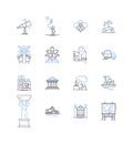 Seaside boardwalks line icons collection. Carnival, Amusement, Fun, Games, Boardwalk, Ferris wheel, Rollercoaster vector