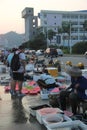 The seaside Busy market in shekou SHENZHEN CHINA AISA Royalty Free Stock Photo