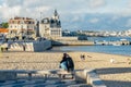 Seaside cityscape of Praia da Ribeira, Cascais. Intimate beach near the train station and popular with tourists