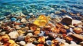 Seaside Colorful Transparent Stones-Pebbles Blue Sea Water at Golden Beach