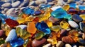 Seaside Colorful Transparent Stones-Pebbles Blue Sea Water at Golden Beach