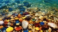 Seaside Colorful Transparent Stones-Pebbles Blue Sea Water at Golden Beach