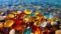 Seaside Colorful Transparent Stones-Pebbles Blue Sea Water at Golden Beach