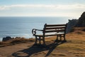 Seaside contemplation an empty bench on a cliff, peaceful solitude