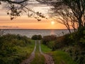 Country road at sunset overlooking Kattegat on Tuno island, Midtjylland, Denmark Royalty Free Stock Photo