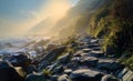 Seaside Dawn Landscapes, Walk Amongst Stones, Generative AI