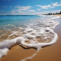 Seaside elegance Clear wave graces sandy beach, pure sea water in focus