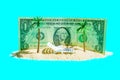 Seaside Escape: Toy Beach Chair with Palm Trees and One Dollar Bill