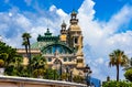 Seaside facade of Monte Carlo Opera house Salle Garnier and Casino at French Riviera coast in Monte Carlo district of Monaco Royalty Free Stock Photo