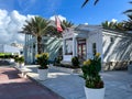 The Seaside, FL Post Office in the square in downtown with bicycles and people mingling around Royalty Free Stock Photo