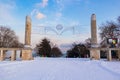 Seaside garden Varna covered with snow Bulgaria