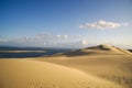 Seaside golden desert under blue sky. Royalty Free Stock Photo