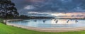 Seaside harbour panorama seascape with boats