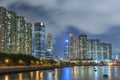 High rise residential building in Hong Kong city at night Royalty Free Stock Photo