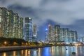 High rise residential building in Hong Kong city at night Royalty Free Stock Photo