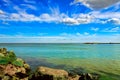 Seaside holiday. A lot of boats on the sea. A fabulous sky like a painting.