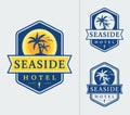 Seaside hotel logo emblems. Royalty Free Stock Photo