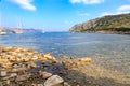 Seaside in knidos with boats and mountain in Datca