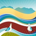 Seaside landscape with gulls Royalty Free Stock Photo