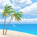 Seaside Landscape with Palm Trees and Clouds