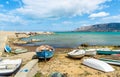 Seaside landscape with small port and old boats in Trappeto, province of Palermo, Sicily