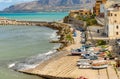 Seaside landscape with small port in Trappeto, province of Palermo, Sicily, Italy